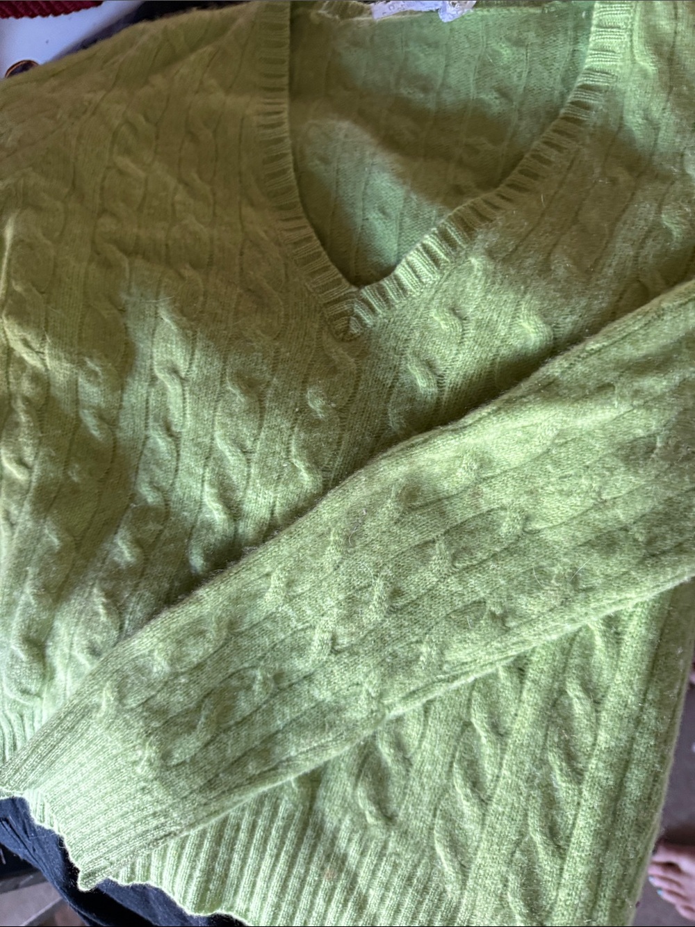 Love Lime Green Cable Knit V-Neck Sweater